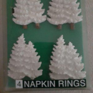 Bardwil Linens White Christmas Tree Napkin Rings Set Of 4 New